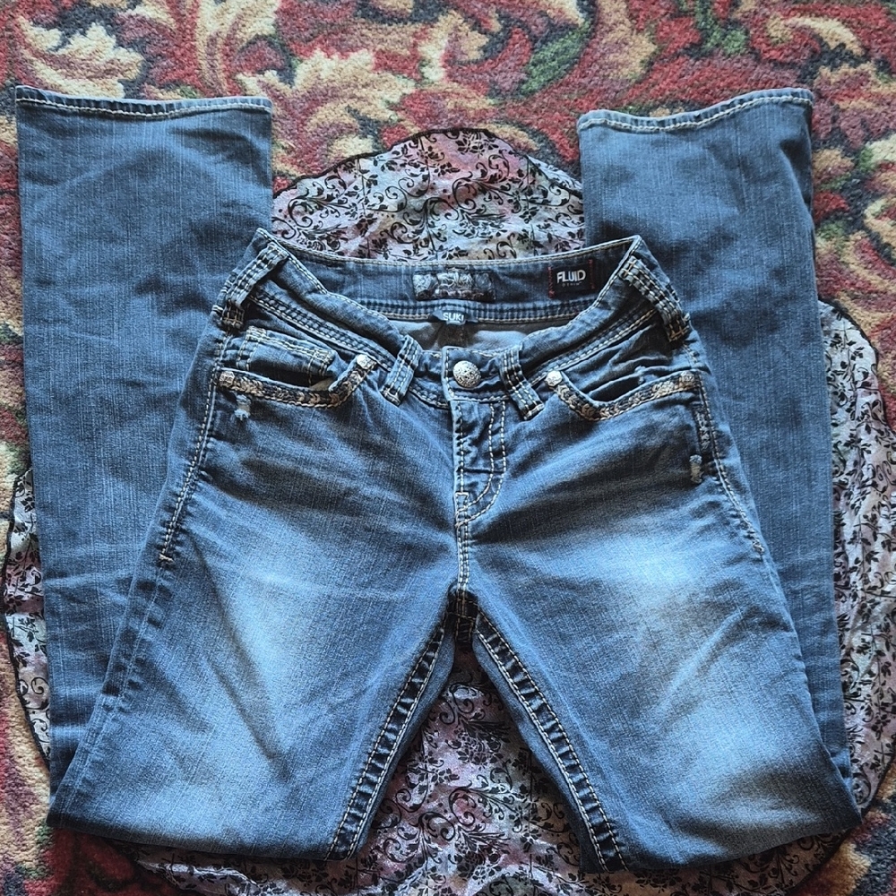 Silver Fluid Denim Jeans. Suki! Straight Leg Size W28 L33